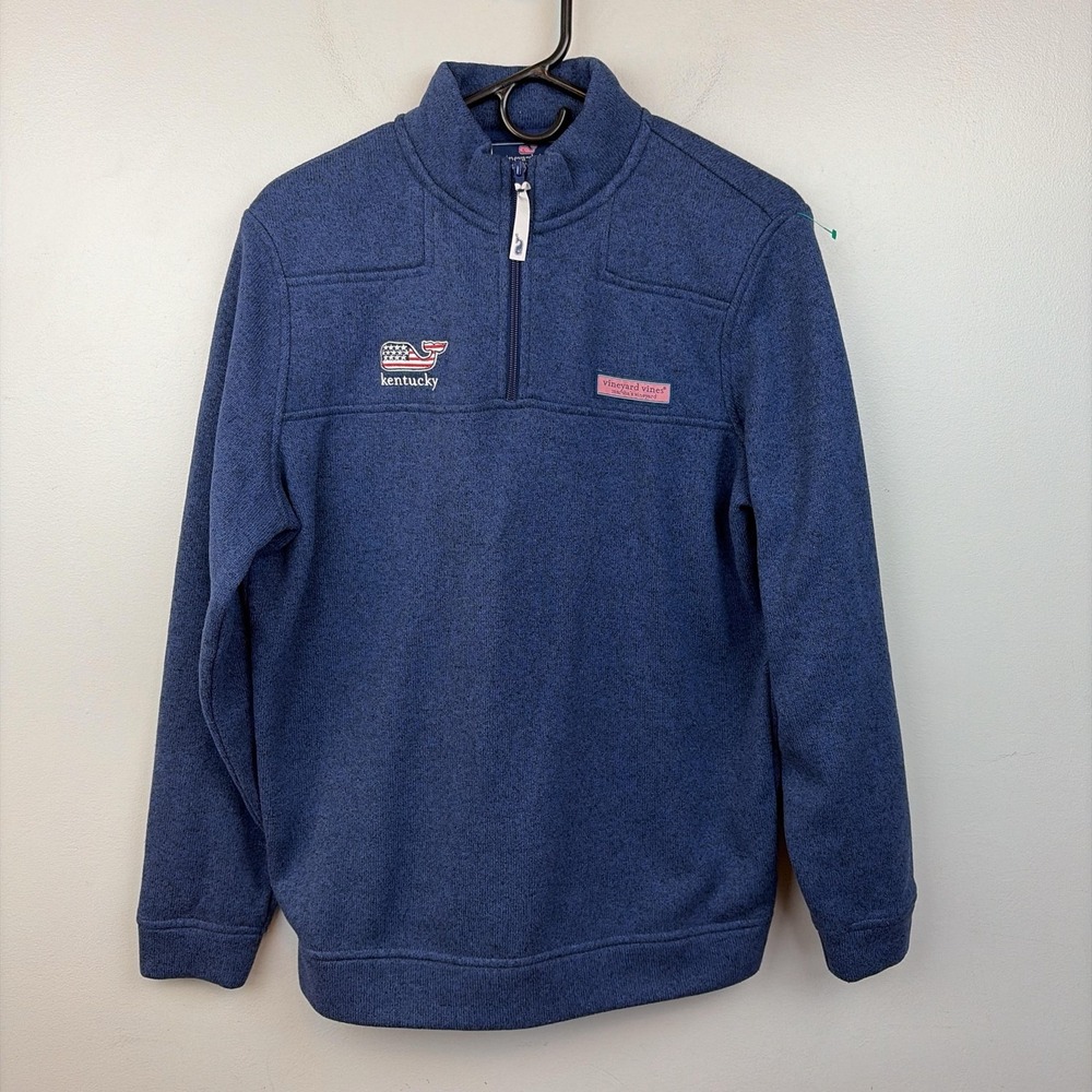 Vineyard Vines Sweater Mens Small Blue Quarter Zip Mock Neck Kentucky Pullover - Picture 2 of 10